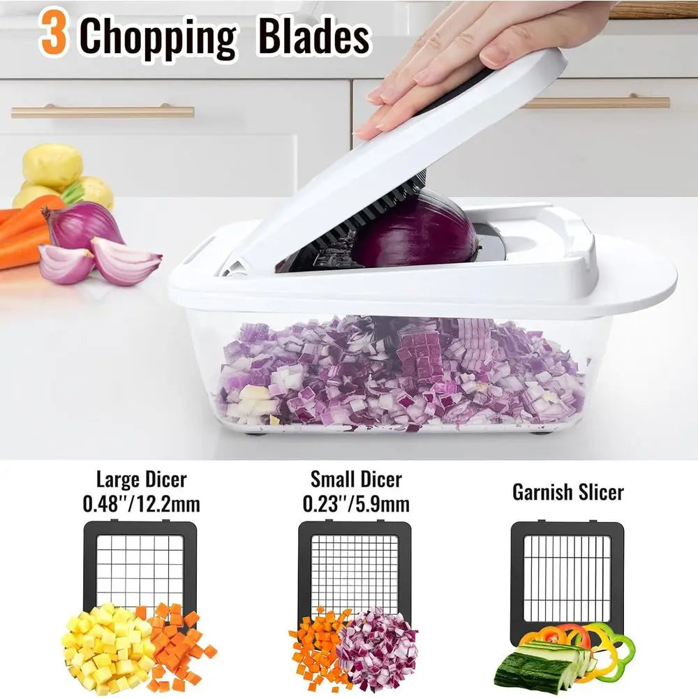 All-in-1 Vegetable Chopper Mandoline Slicer with Container, Food Chopper, Onion Chopper, Veggie Cutter or Salad, Kitchen Gadgets