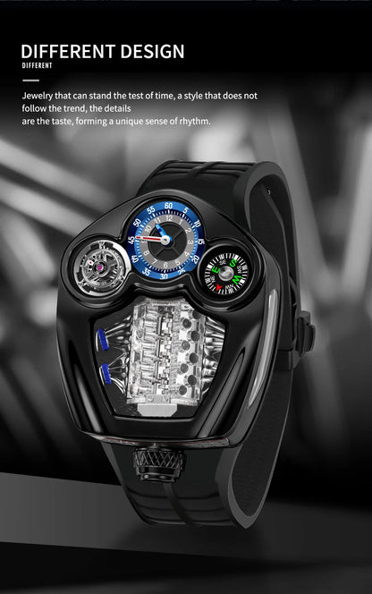 PINDU Design NEW Engine Series Quartz Watch Men TOP-luxurious Stainless Steel Compass Waterproof Swiss Quartz 762 Movement Watch