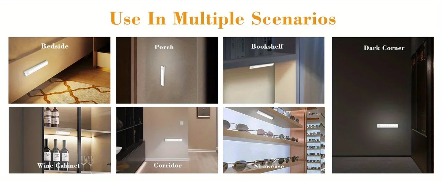 Under Cabinet Lights 1/3/5/6pcs, Motion Sensor Rechargeable  Battery Operated 2 Colors LED Light  for  Closet, Kitchen, Bathroom