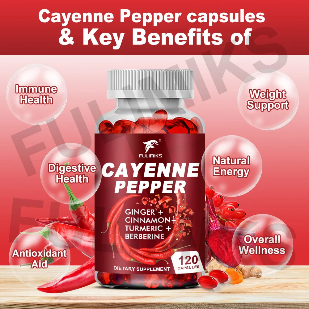 Cayenne Pepper Capsules, Supports Cardiovascular Health, Improves Digestion & Blood Circulation, Capsaicin Supplement Softgels