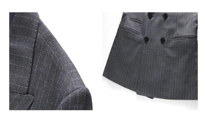 S-7XL Autumn Style Suits Double-breasted Slim Men's Suits Striped Business Professional Casual Formal 2piece Set Groom Wedding