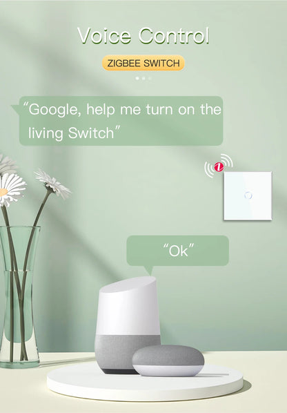 BSEED Zigbee Wall Switches Smart Touch Screen Light Switch 1/2/3Gang 1/2/3Way Google Alexa Tuya App Control No Neutral Line