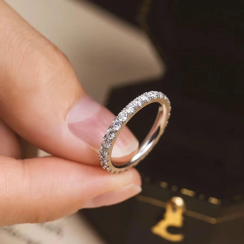 1.0mm-3.5mm Round Brilliant Cut Moissanite Wedding Rings Half Eternity Band 925 Silver Lab Diamond Wedding Ring With Certificate