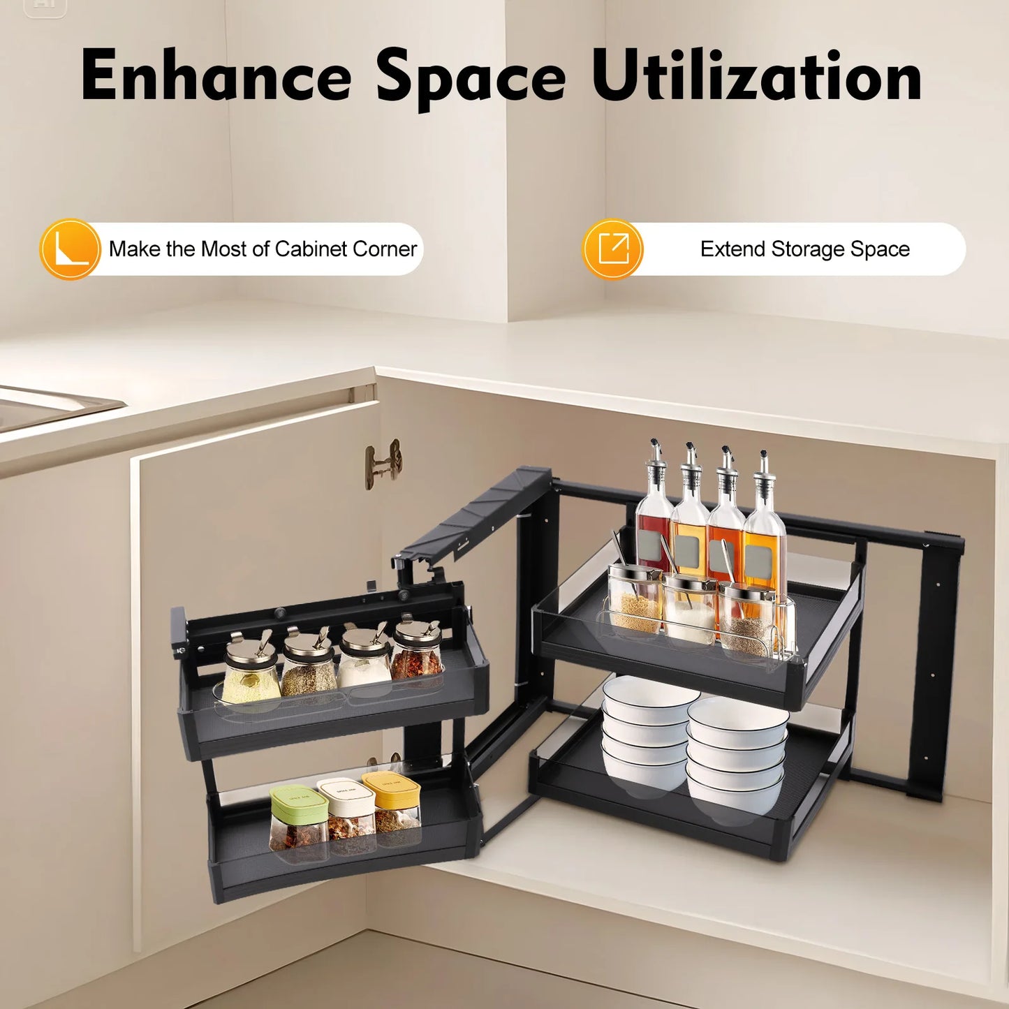 Blind Corner Cabinet Pull Out For 14 Inch Organizer Kitchen Corner Cabinet Pull Out 2 Tiers Swing Tray