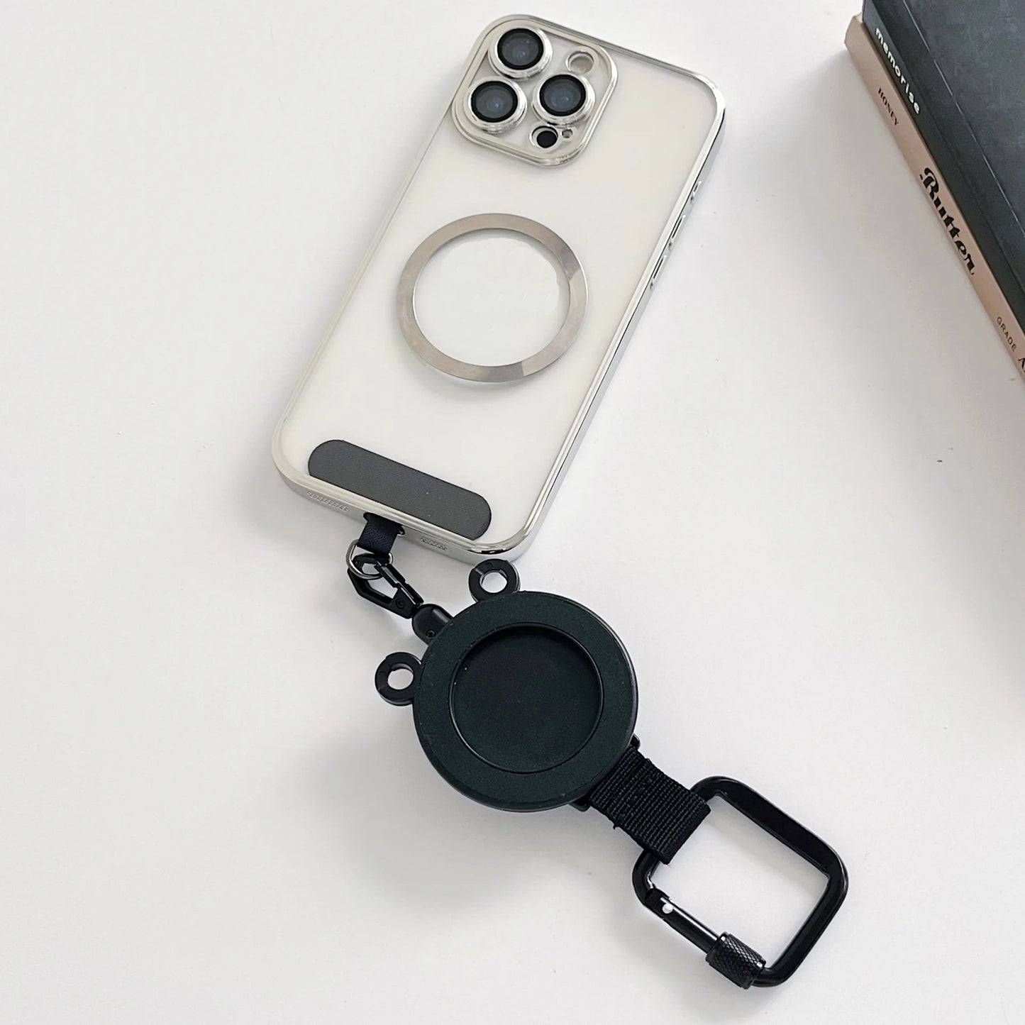 For Magsafe Magnetic Universal Mobile Phone Holder Backpack Clip Carabiner Retractable Steel Wire Rope Outdoor Anti-lost Stand