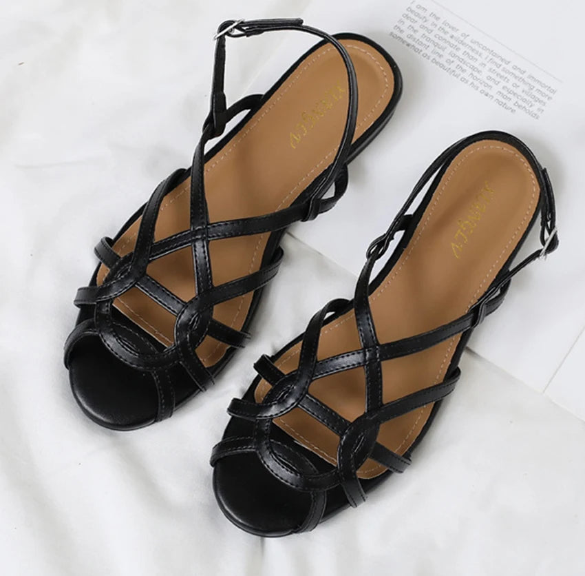 chaussure femme Women's braided t-strap flats sandals round toe casual female footwear summer shoes for women sandalias de mujer