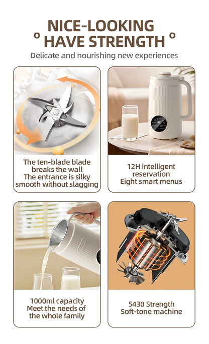 8-in-1 Multifunctional Automatic Nut Milk Machine&Coffee Maker, 40oz Auto Self-Cleaning Delay Start, Keep Warm Boil