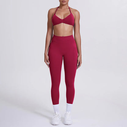 Women 2pcs Patchwork Sport Yoga Suit Training Sleeveless Sport Gym Tops Tummy Control Slimming Booty Leggings Yoga Suit Sports