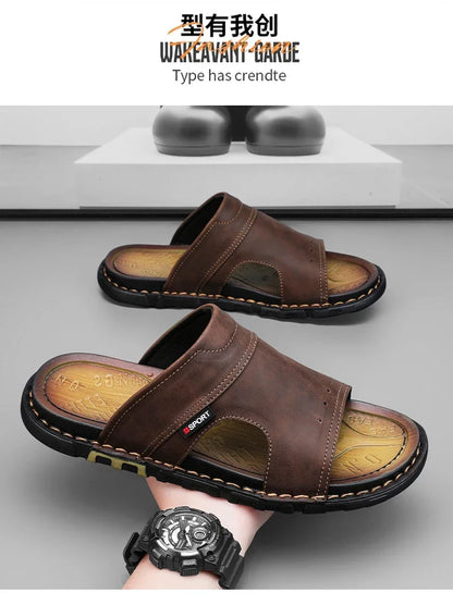 2025 Mens Slippers Summer Casual Shoes Beach Sandals Outdoor Slides Walking Comfort Leather Luxury Designer Fashion Lightweight