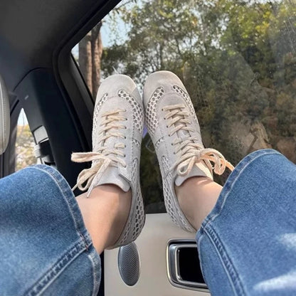AIYUQI Mesh German Training Shoes Women 2026 New Summer Sneakers Women Retro Genuine Leather Casual Lace-up Sneakers Women