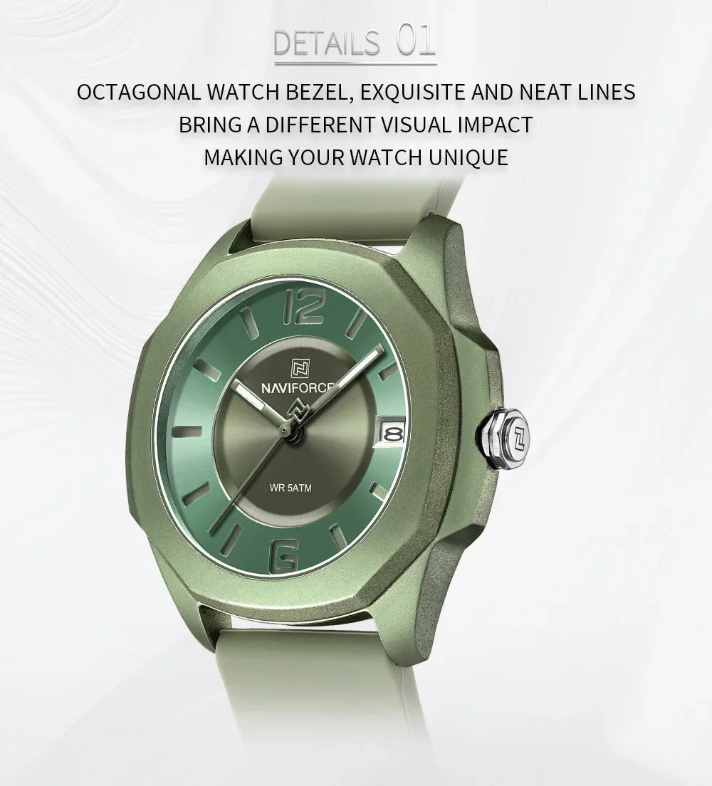 NAVIFORCE NF7107 Watch for Women Silicone Strap Classic Fashion 5ATM Waterproof Ladies Elegant Watch