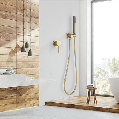 Brushed Gold Handheld Shower Bathroom Shower Faucet Hot & Cold Water Tap Brass Shower Holder 1.5M Hose Brass Shower Valve