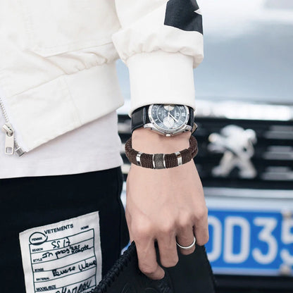Luxury Vintage Multilayer Brown Leather Stainless Steel  Men Bracelet Bead Bracelet Jewelry Male Wrist Bangle Christmas Gifts