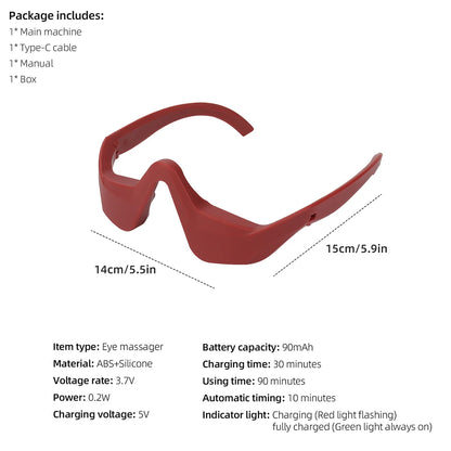 Red Eye Massager Under-Eye Glasses Massager Relieves Eye Fatigue Eyes Massage Glasses Eye Fatigue Relief Massager