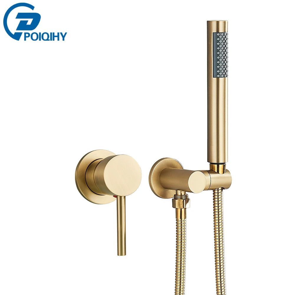 Brushed Gold Handheld Shower Bathroom Shower Faucet Hot & Cold Water Tap Brass Shower Holder 1.5M Hose Brass Shower Valve