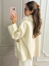 Cable Knit Cardigan with Faux Fur Collar