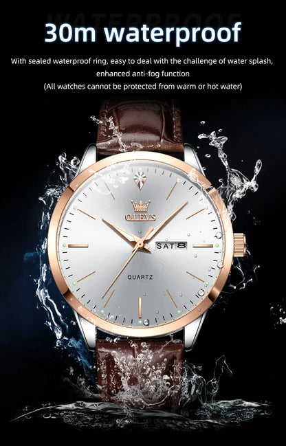 OLEVS 2935 Men Quartz Watch Dual Calendar Luminous Classic Business Watch For Men Fashion Original Waterproof Dress Wristwatch