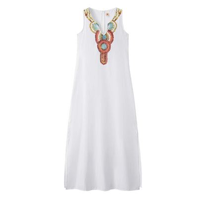Women's Sleeveless Deep V-Neck Side Split Dress, Bohemian Sexy Dress, Casual, New