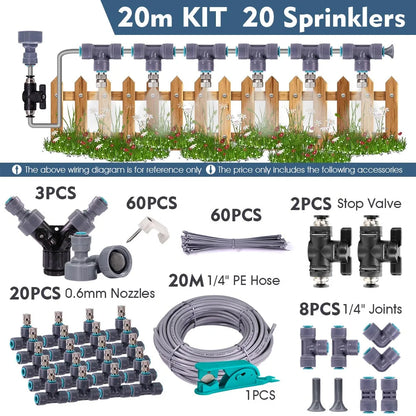 1/4″ 4/6mm 60W Self-priming Pump Misting Cooling System 0.6mm Atomizer Sprayer Slip Lock Nozzle Joint Outdoor Garden Irrigation