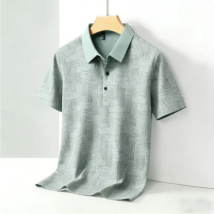 Men's Comfortable Short Sleeve Polo Shirt Weave Pattern Contrast Collar Design 2026 Casual Daily Office Fashion Top