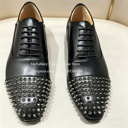 Spike Studs Leather Dress Shoes Lace up Black Alpha Male Gentleman Oxford Shoes Classic Formal Shoes Punk Rock Style Party Wear