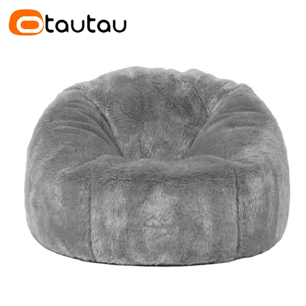OTAUTAU Adults  Children Fluffy Faux Fur Bean Bag Pouf Cover without Filler Beanbag Puff Salon Ottoman Corner Seat Sac DD003