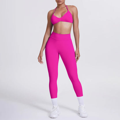 Women 2pcs Patchwork Sport Yoga Suit Training Sleeveless Sport Gym Tops Tummy Control Slimming Booty Leggings Yoga Suit Sports