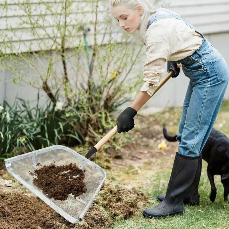 Garden Sifter for Soil Sturdy Stainless Steel Soil Sieve with Easy Grip Handle Ergonomic Portable Farm Shovel Multifunctional