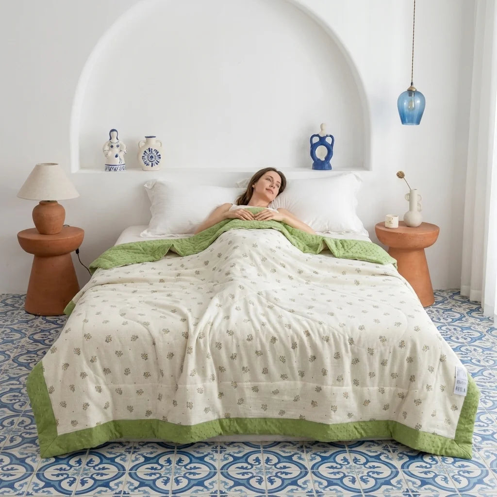 Cooling Bead Summer Quilt – Printed Polyester with Microfiber Filling, Lightweight Breathable Bed Blanket, Puffy Dot Texture for Extra Softness, Skin-Friendly & Machine Washable, Great for Hot Sleepers