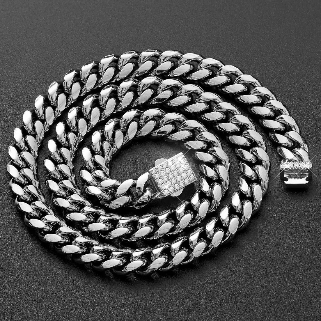 Any Length 7"-40" 6mm-14mm New Fashion Women Mens Chain 316L Stainless Steel Miami Link Necklace or Bracelet Crystal Buckle Gift