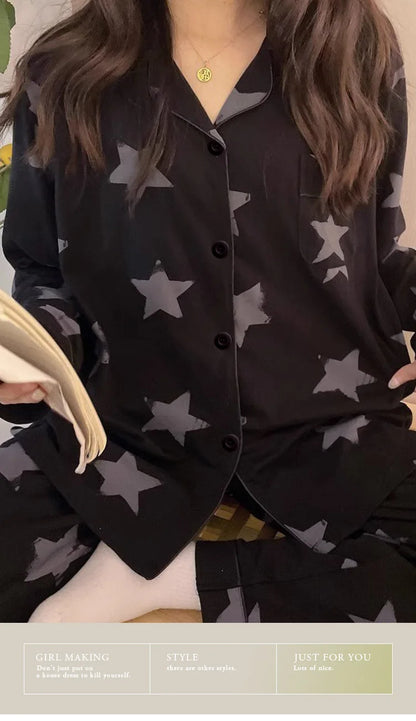 Korean Style Long-Sleeved Pajamas Set for Women Spring Autumn Homewear Comfortable Ladies Sleepwear Student Senior Casual Outfit