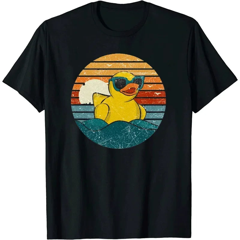 Cute Duck Print T-shirts Summer Women Men Casual Fashion Funny High Street Loose Tops Crew Neck Short Sleeve Cotton T-shirts