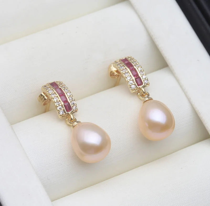 Freshwater Silver 925 Wedding Pearl Earrings Woman,Vintage Natural Pearl Earrings Jewelry Wife Girl Birthday Gift White Pink