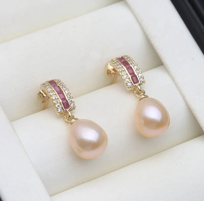 Freshwater Silver 925 Wedding Pearl Earrings Woman,Vintage Natural Pearl Earrings Jewelry Wife Girl Birthday Gift White Pink