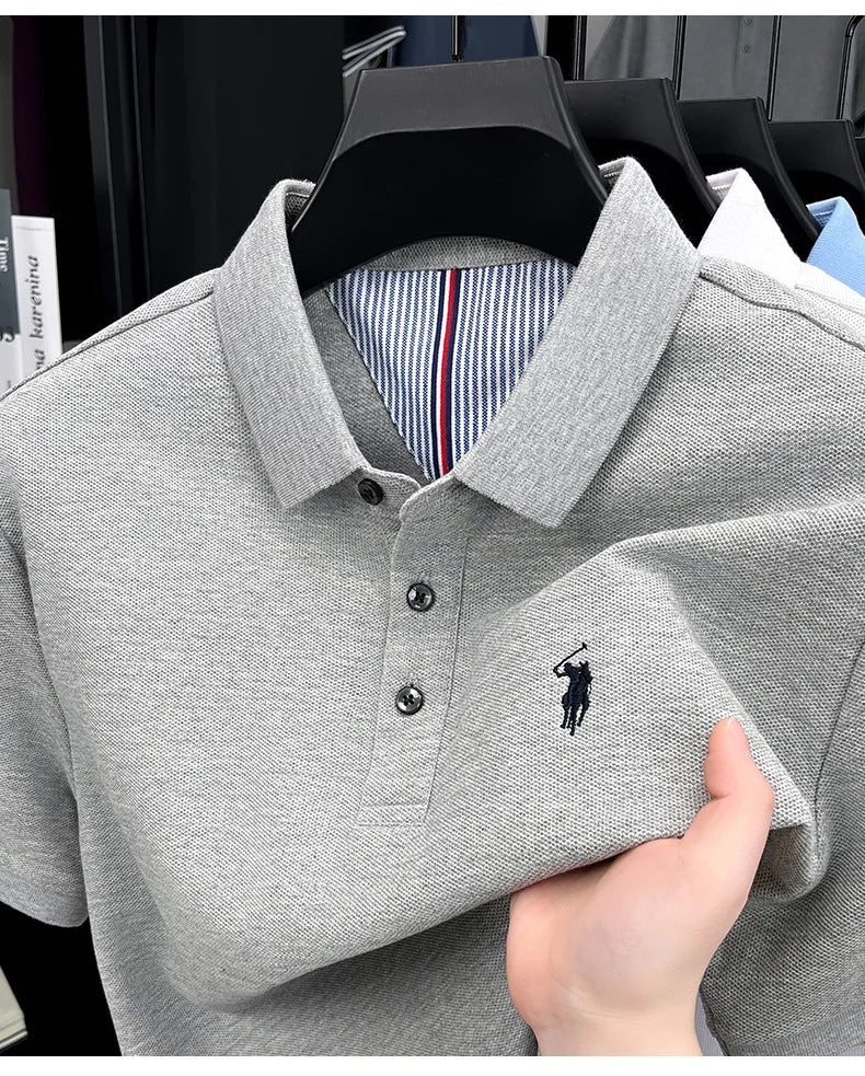 100% pure cotton high-end brand men's short sleeve polo shirt summer fashion original pony embroidery golf Paul  casual T-shirt