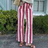 Red Striped Straight-Leg Pants