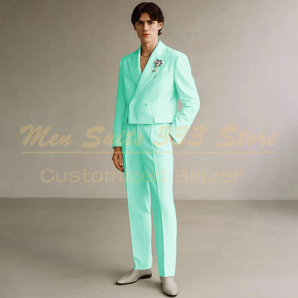 Cropped Men's Suits Formal Wedding Groomsmen 2 Piece Jacket Pants Sets Fashion Male Clothing High Quality Male Clothing Costume