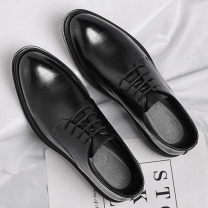 Mens Black Vintage Genuine Leather Lace Up Formal Business Office Groom Wedding Daily Wear Dress Shoes Simple British Style