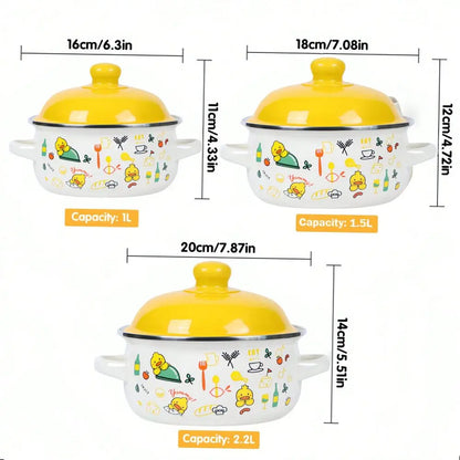 3Piece Exquisite Enamel Cookware Set, Multifunctional Pot Set Including Soup Pot Stew Pot, Tableware, Handmade Fired, Ideal For