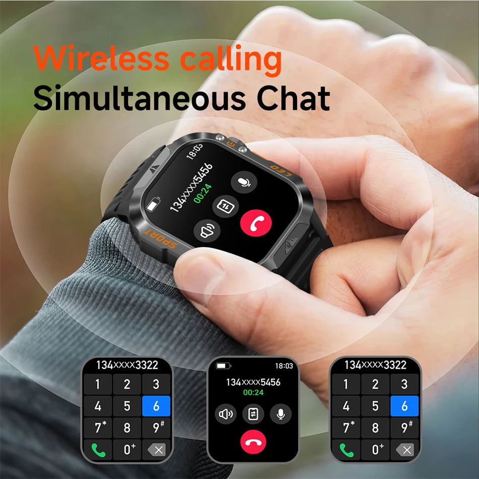 2026 New 1200 mAh Battery Military Smartwatch Men 5ATM Waterproof Fitness Tracker Health Heart Rate Smart Watch For iOS Android