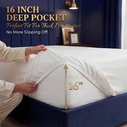 3pcs/ 4pcs Bamboo Cooling Bed Sheet Set -14"Deep Pocket, Shrink-Resistant, Fade-Resistant, Skin-Friendly Bedding Set With 1or2 Pillowcases, 1 Flat Sheet, 1 FittedSheet, Cozy Comfort