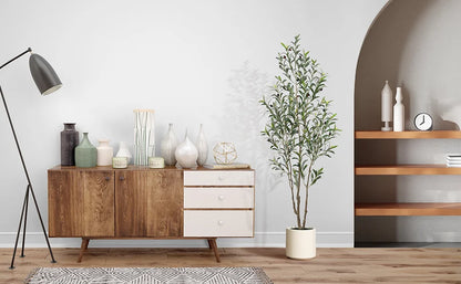 Artificial Olive Tree With Large White Planter, Muti-Trunk Faux Tall Olive Plant With 5/7/9 Realistic Branches