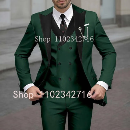 New Classic Beige Single Breasted Suits For Men Black Lapel Slim Fit Wedding Suit Groomsmen Formal Prom Party Suits 3 Piece Sets