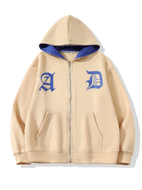 Embroidered Letter Zip-Up Hoodie