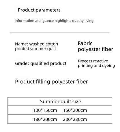 Washed cotton summer quilt skin-friendly grinding summer cool quilt printing student dormitory air conditioner quilt edredones colchas para niñas