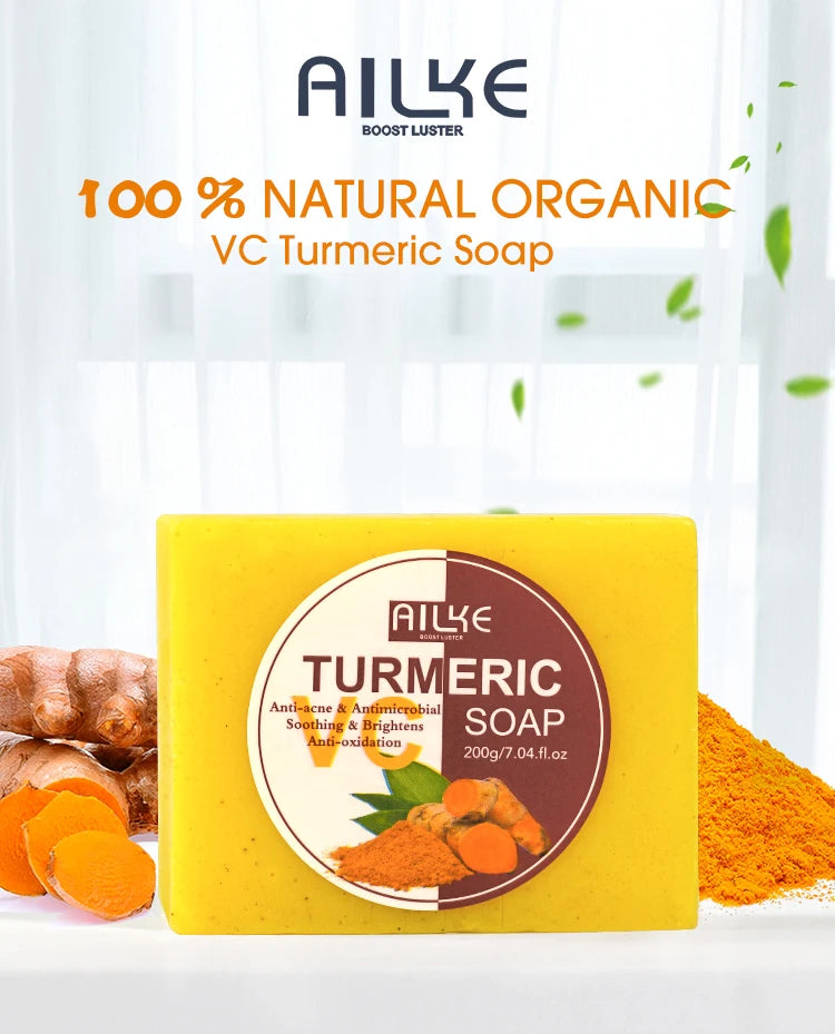 AILKE Organic Turmeric Skin Care Set, Brighten, Cleaning Skin, Remove Acne,Pimples, Whitening, Even Skin Tone, Improve Dry Skin