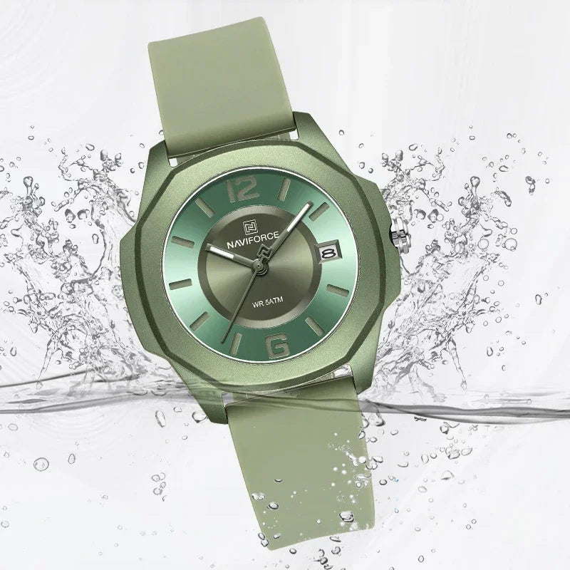 NAVIFORCE NF7107 Watch for Women Silicone Strap Classic Fashion 5ATM Waterproof Ladies Elegant Watch