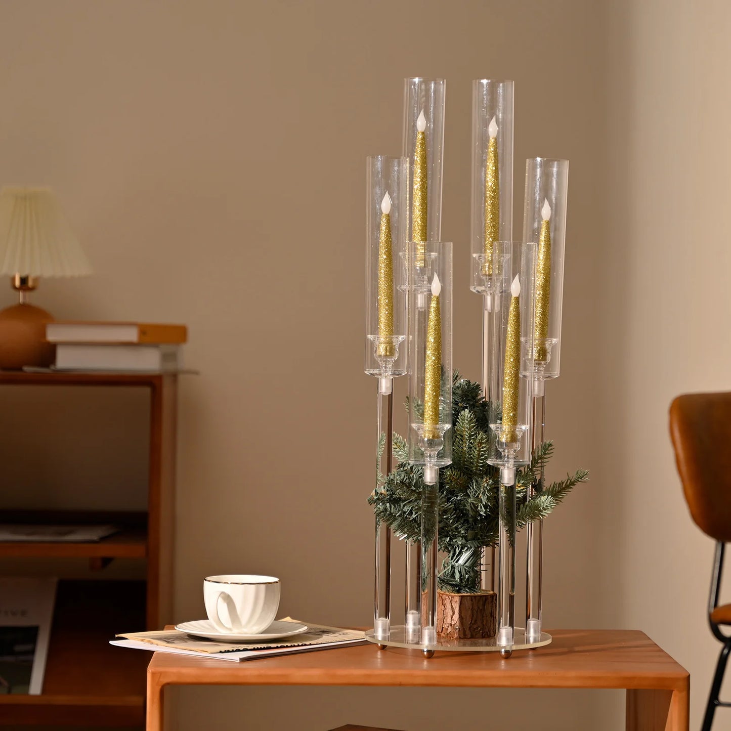 10Pcs Clear 6 Arm Candelabra Taper Candle Holder For Wedding Party Dining Table Banquet Event Decor
