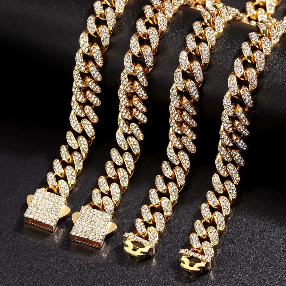 Bling Golden Cuban Chain Anklet For Women Girls HipHop Iced Out full Rhinestone Paved Cuban Summer Beach Anklet Bracelet Jewelry