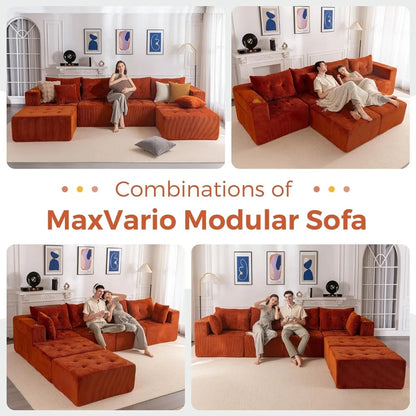 129.5" U Shaped Modular Sectional Sofa 2 Ottomans Tufted 6 Seat Cloud Sleeper Chair Living Room No Assembly, Custom